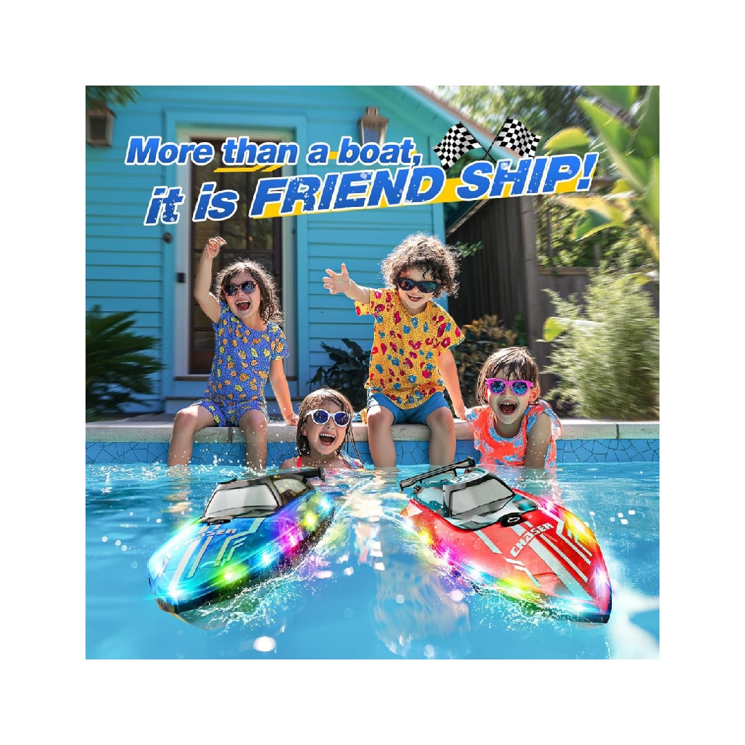 Children's remote control boat with LED lights, 2.4GHz remote control racing boat.
