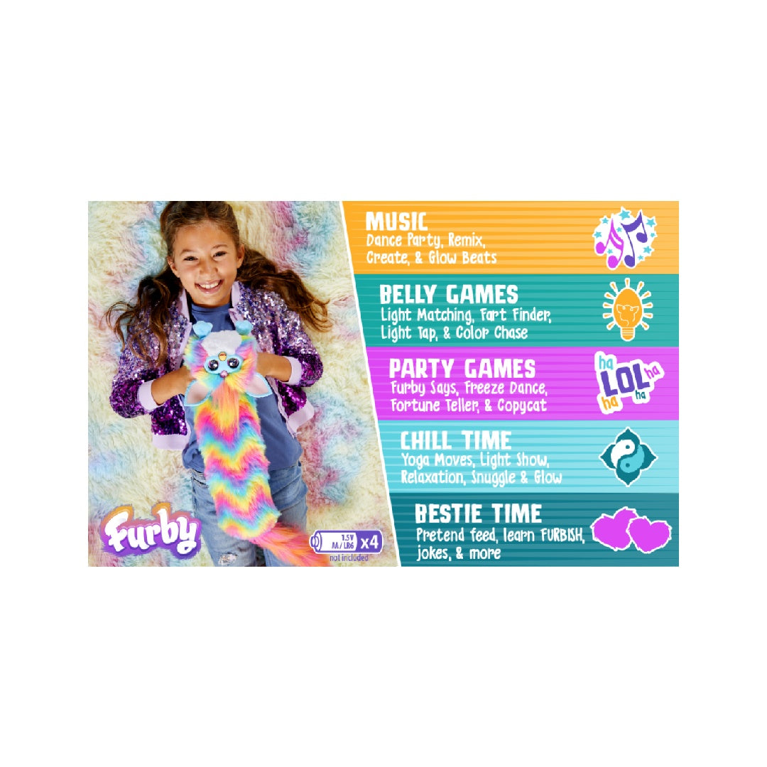 FURBY DJ interactive toy, super comfortable rainbow electronic plush toy for kids