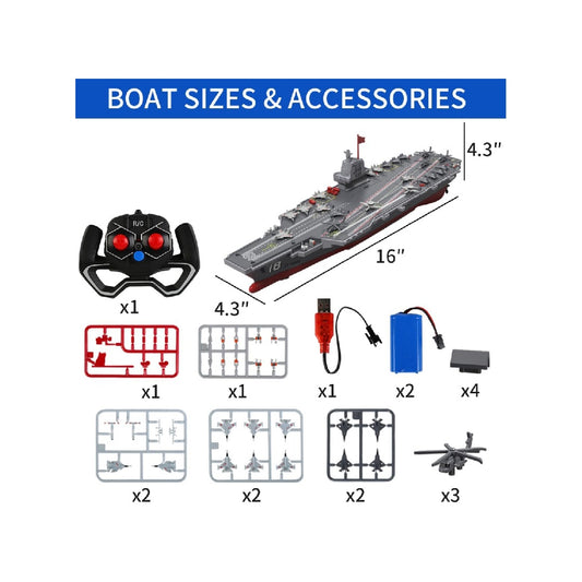 Remote-controlled boats suitable for children aged 8-12, 16-inch warship/aircraft carrier models