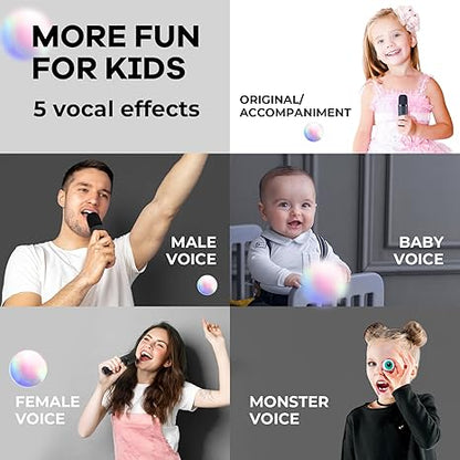Mini karaoke machine with 2 wireless microphones