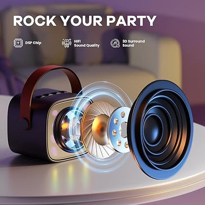 Mini karaoke machine with 2 wireless microphones