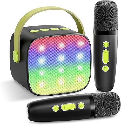 Mini karaoke machine with 2 wireless microphones