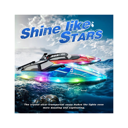Children's remote control boat with LED lights, 2.4GHz remote control racing boat.