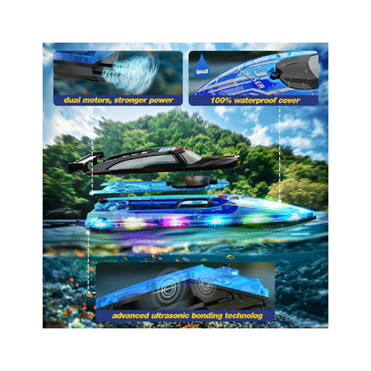 Children's remote control boat with LED lights, 2.4GHz remote control racing boat.