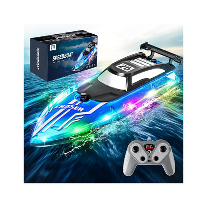 Children's remote control boat with LED lights, 2.4GHz remote control racing boat.