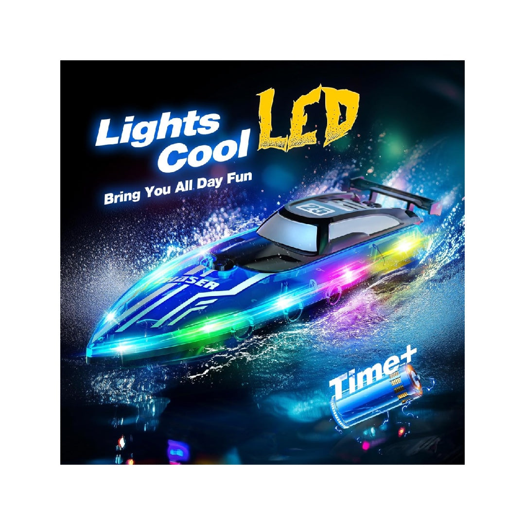 Children's remote control boat with LED lights, 2.4GHz remote control racing boat.