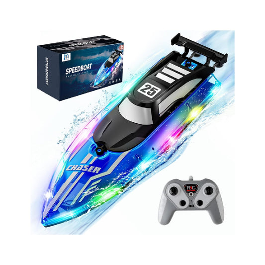 Children's remote control boat with LED lights, 2.4GHz remote control racing boat.