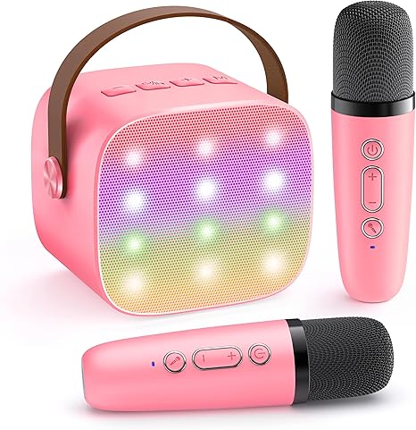 Mini karaoke machine with 2 wireless microphones