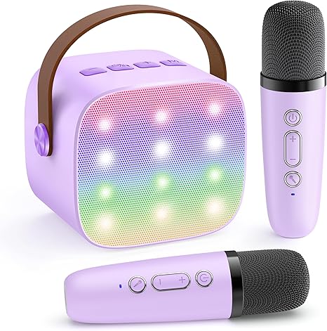 Mini karaoke machine with 2 wireless microphones