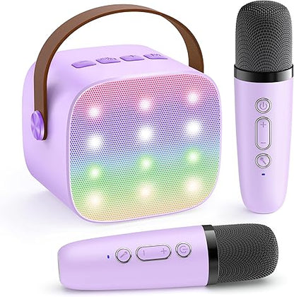 Mini karaoke machine with 2 wireless microphones