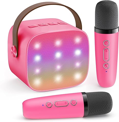Mini karaoke machine with 2 wireless microphones